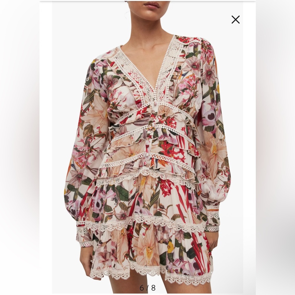 Like NEW!! 8 All Saints Cream Pink Long Sleeve Sundress - Picture 5 of 15